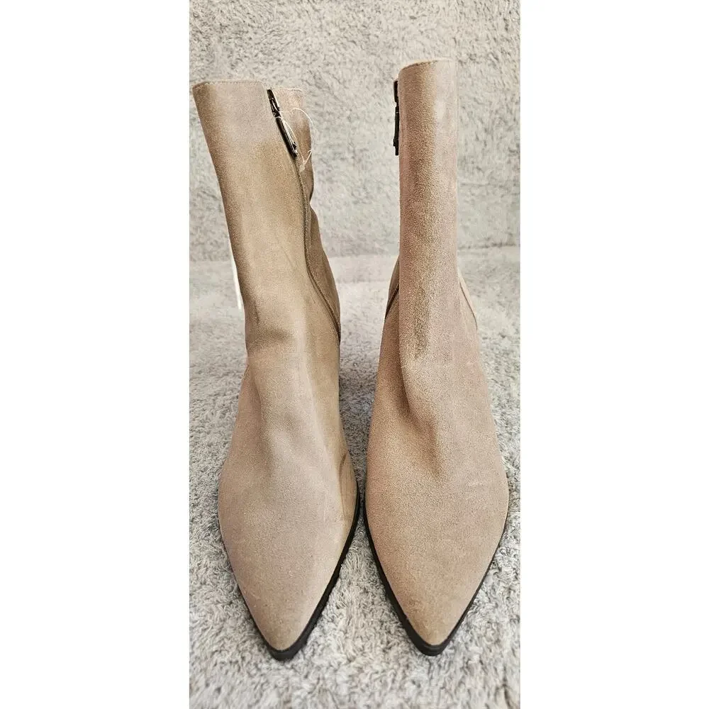 NEW Blondo‎ Irina Waterproof Leather Boots Women Sz12 Beige Pointed Toe Side Zip